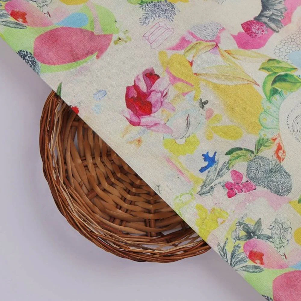 Vibrant Abstract Floral Collage Print Tusser Silk Fabric - Image 3