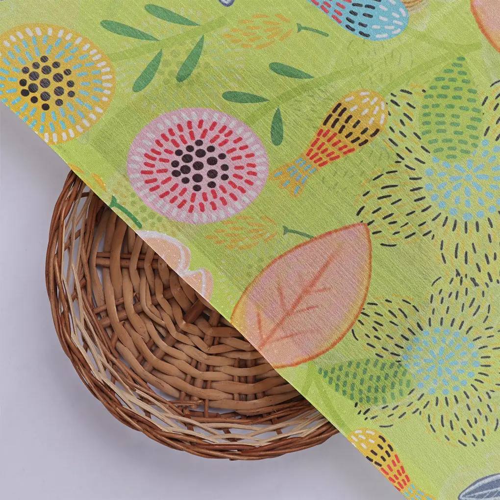 Vibrant Abstract Floral Meadow Chinon Fabric - Lime Green - Image 2