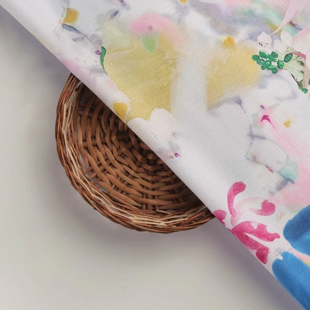 Vibrant Abstract Floral Multi-Color Polyester Digital Print Fabric - Image 3