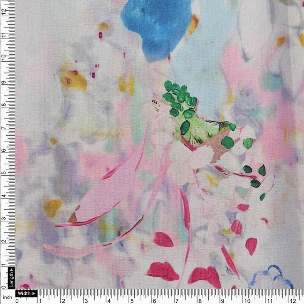 Vibrant Abstract Floral Multi-Color Polyester Digital Print Fabric - Image 4