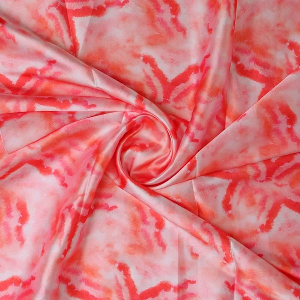 Vibrant Red and Pink Abstract Tie Dye Japan Satin Fabric - Image 2