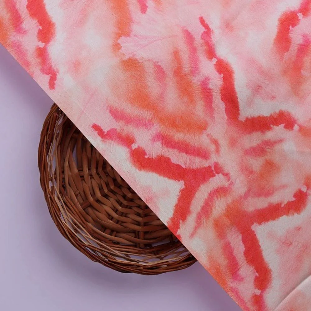 Vibrant Red and Pink Abstract Tie Dye Japan Satin Fabric - Image 3