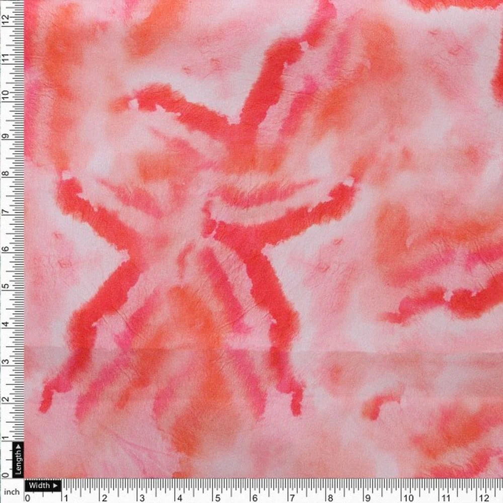 Vibrant Red and Pink Abstract Tie Dye Japan Satin Fabric - Image 4
