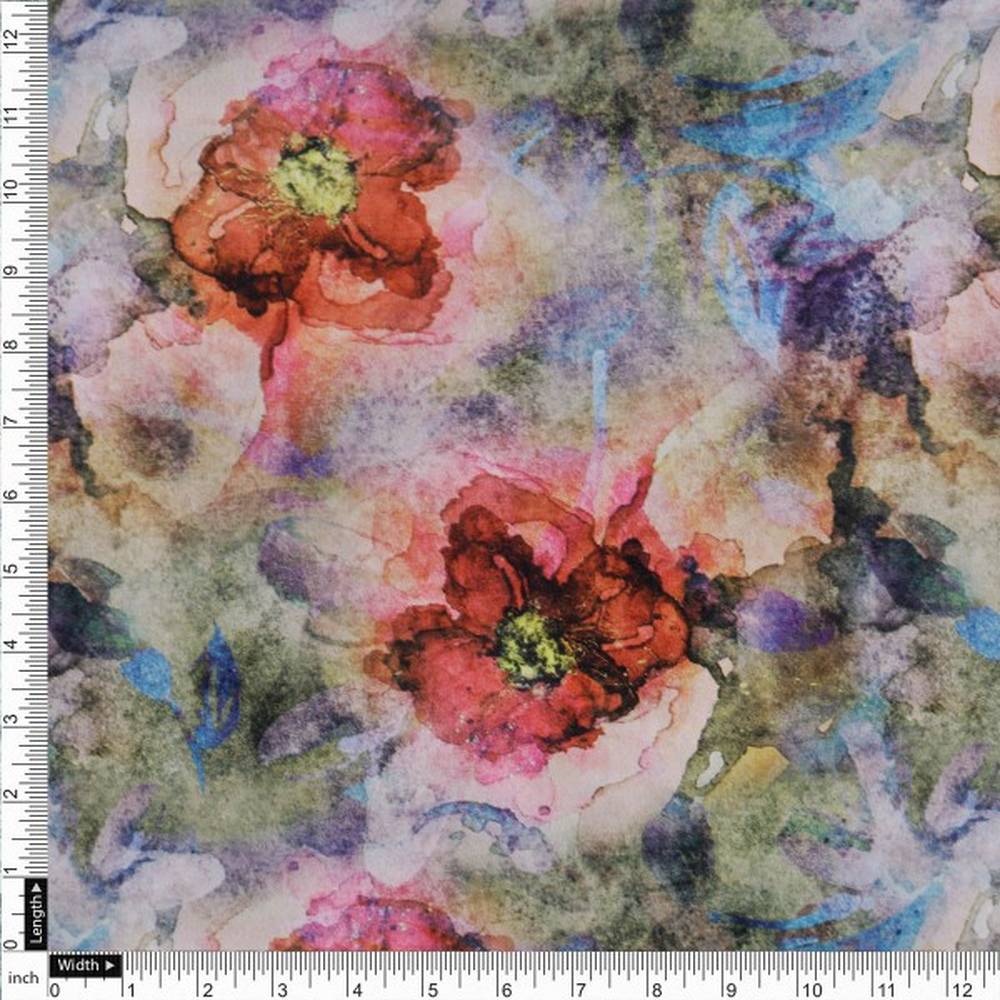 Vibrant Watercolor Floral Abstract French Crepe Fabric - Image 3