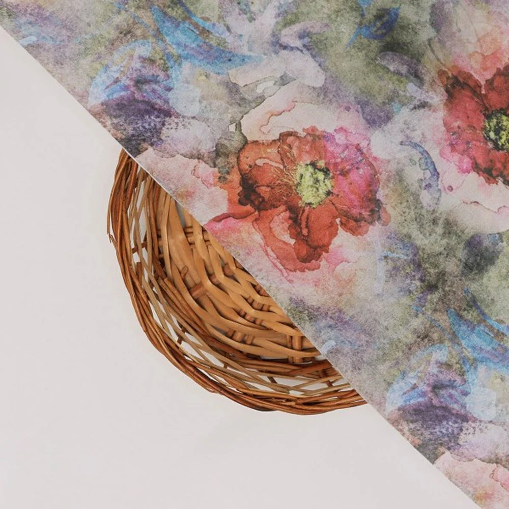 Vibrant Watercolor Floral Abstract French Crepe Fabric - Image 4