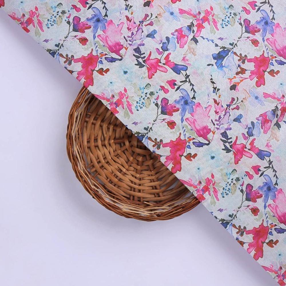 Vibrant Watercolour Floral on Soft Tusser Silk Fabric - Image 2
