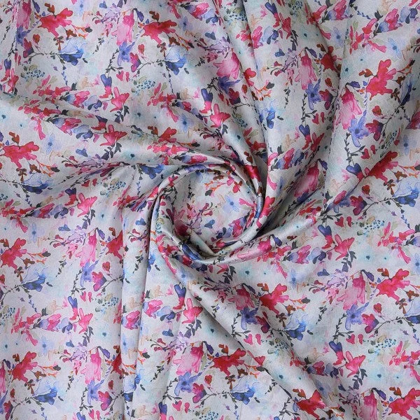 Vibrant Watercolour Floral on Soft Tusser Silk Fabric - Image 3