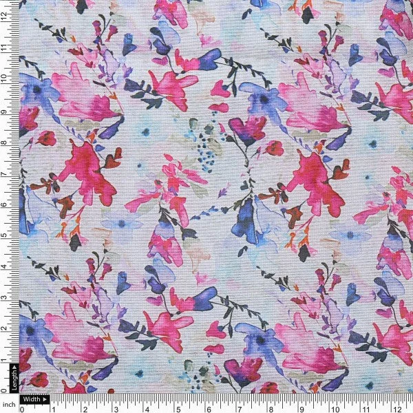 Vibrant Watercolour Floral on Soft Tusser Silk Fabric - Image 4