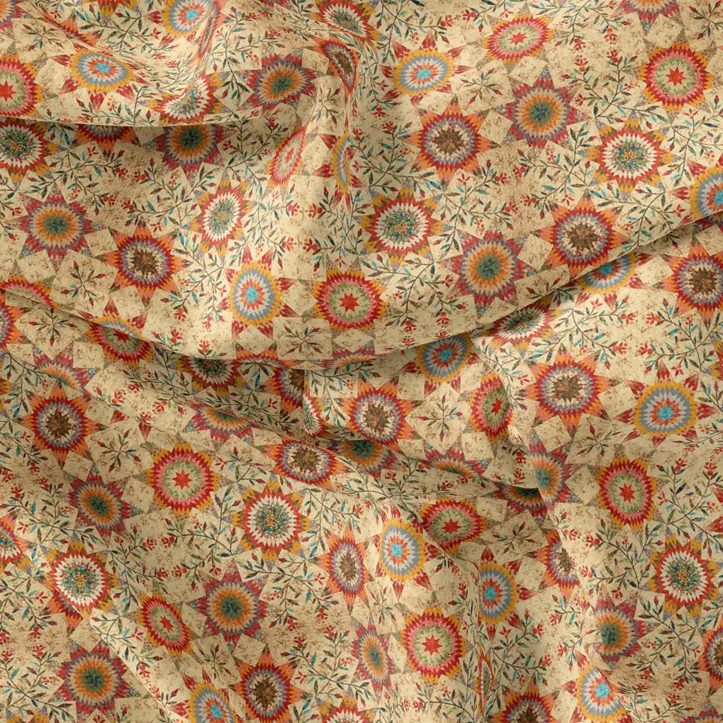 Vintage And Inspire Suzani With Leaves Digital Printed Fabric - Image 3