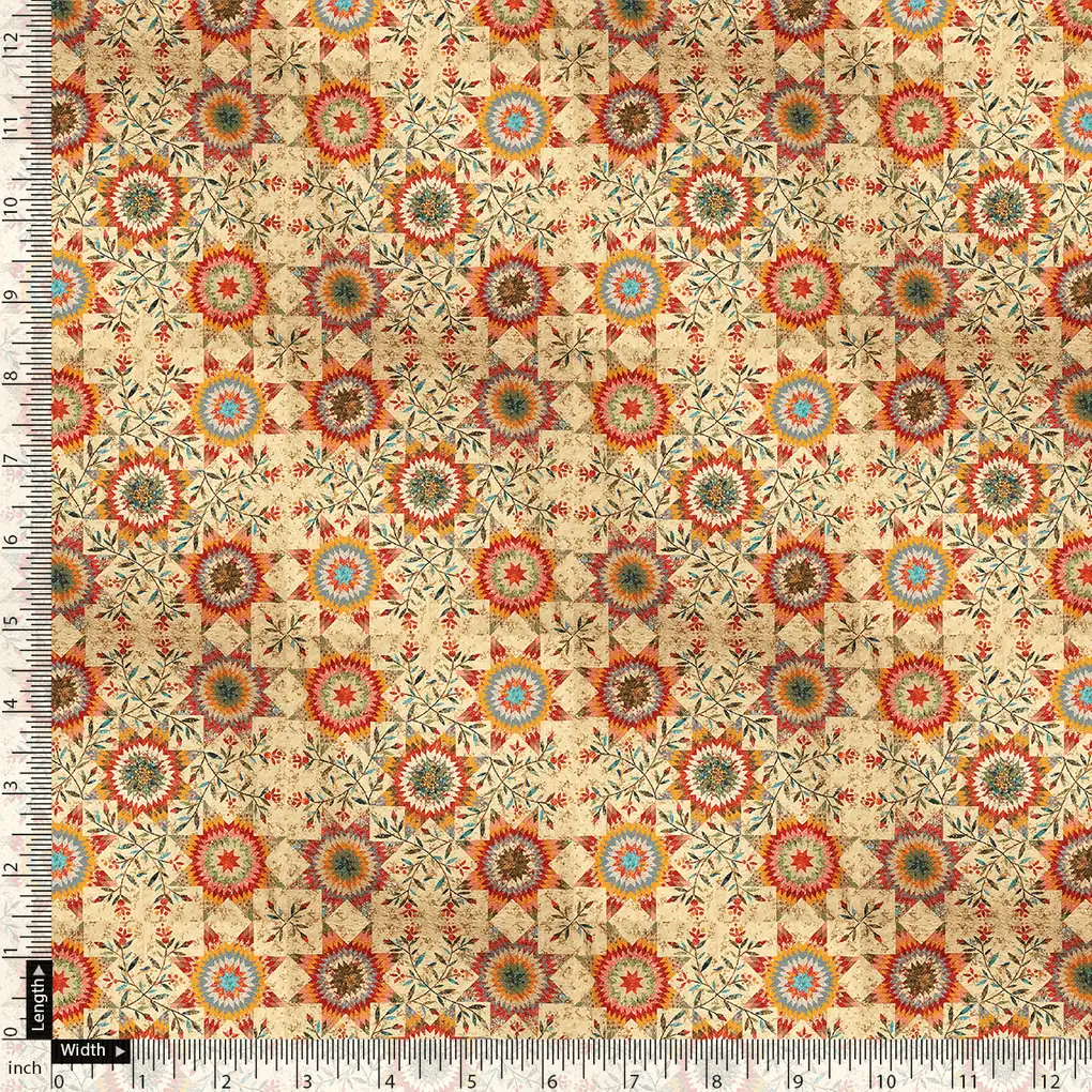 Vintage And Inspire Suzani With Leaves Digital Printed Fabric - Image 4