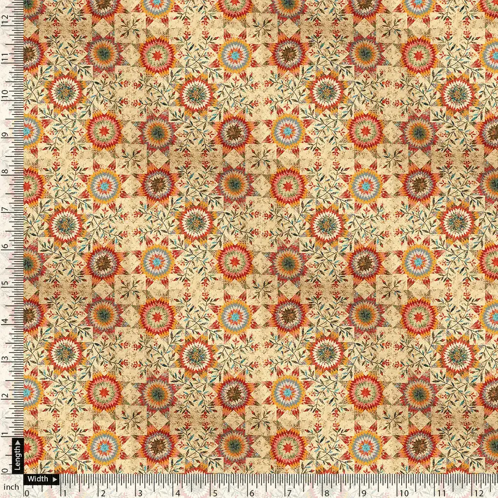 Vintage And Inspire Suzani With Leaves Digital Printed Fabric - Poly Muslin - Image 4