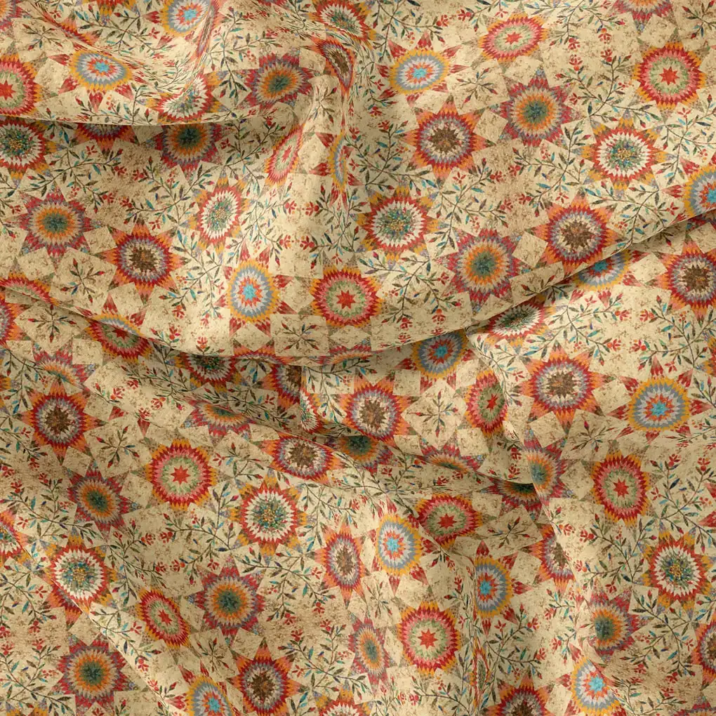 Vintage And Inspire Suzani With Leaves Digital Printed Fabric - Cotton - Image 3