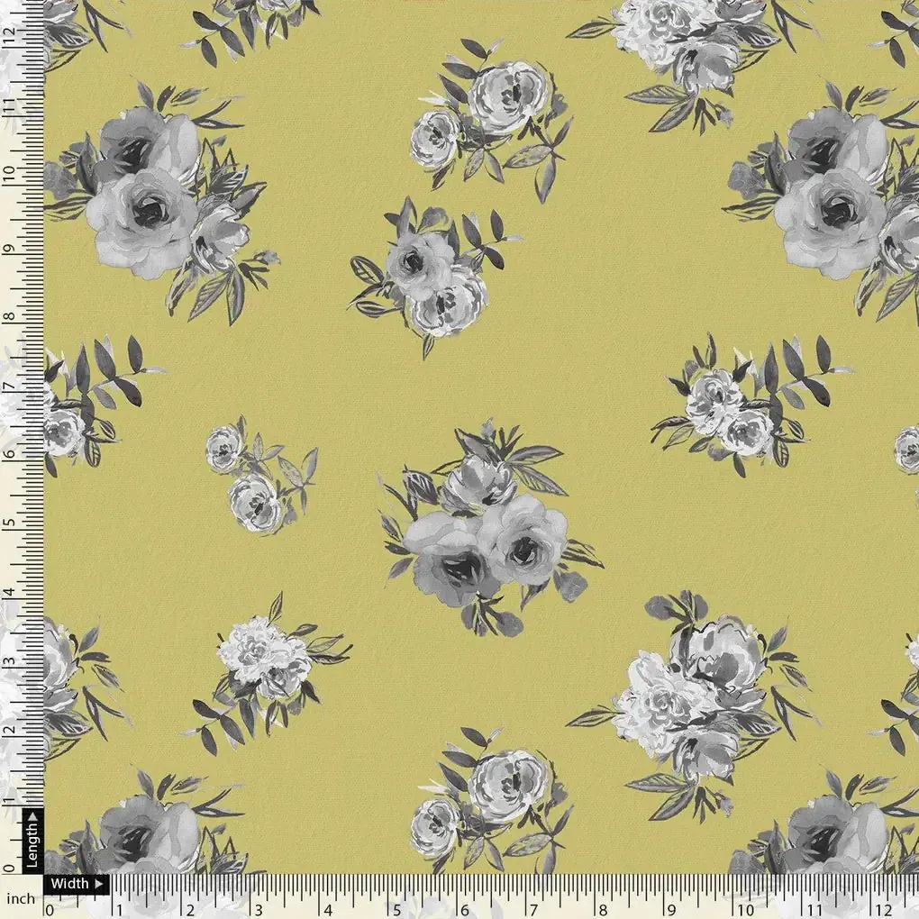 Vintage Art Of Flower Digital Printed Fabric - Pure Georgette - Image 4