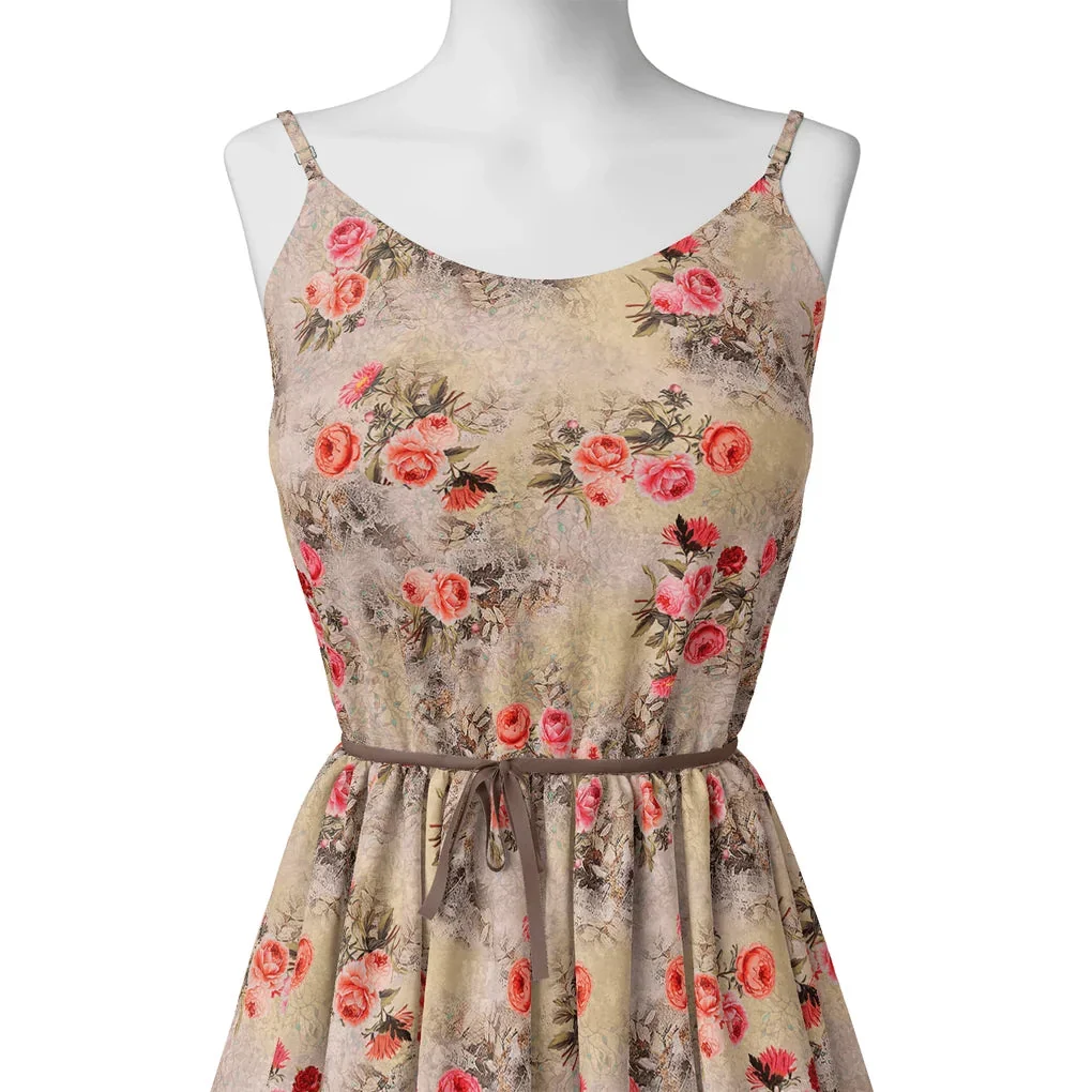 Vintage Art Of Roses With Leaves Digital Printed Fabric - Weightless - Image 2