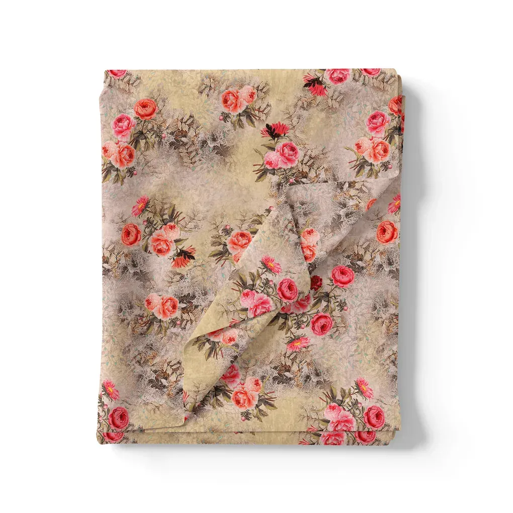 Vintage Art Of Roses With Leaves Digital Printed Fabric - Weightless - Image 3