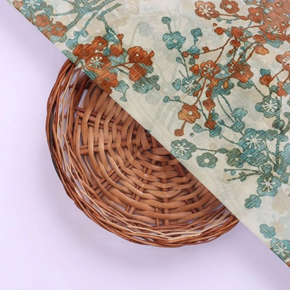 Vintage Blossom Teal & Rust Printed Organza Fabric - Image 3