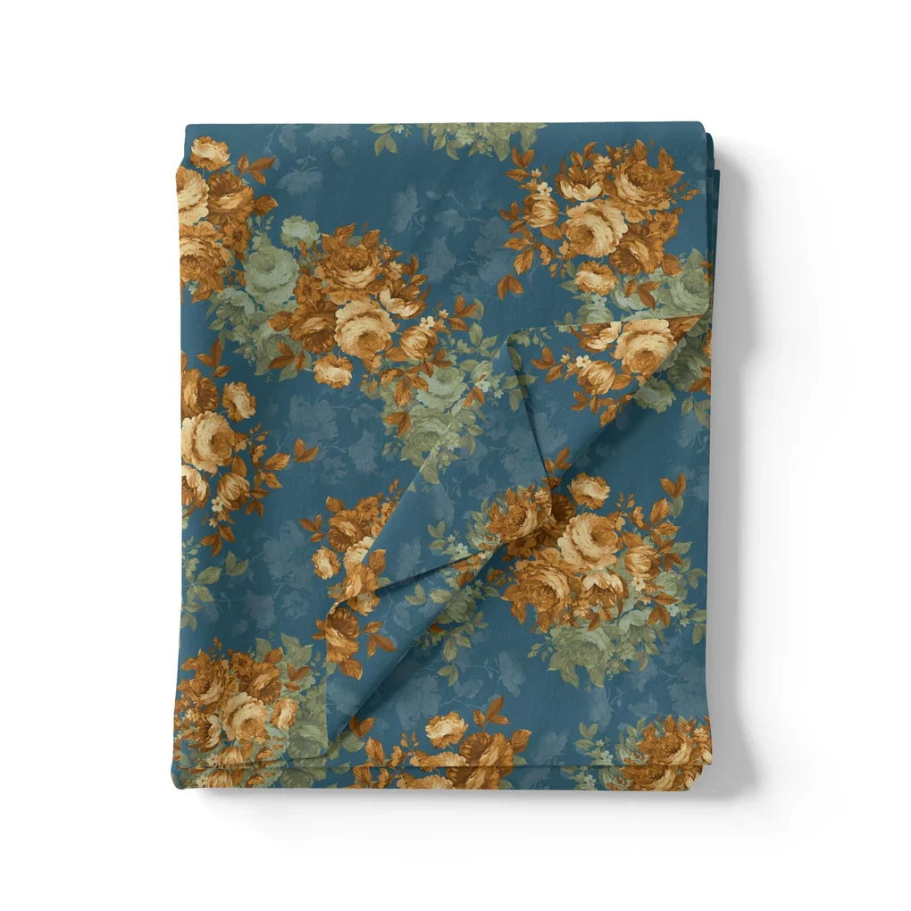 Vintage Bright Gray Background With Golden Rose Digital Printed Fabric - Image 3