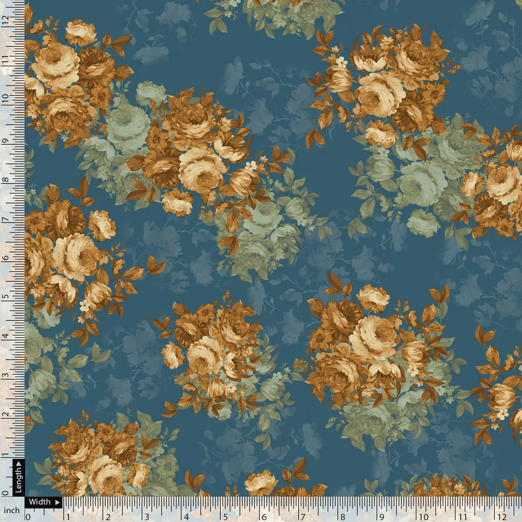 Vintage Bright Gray Background With Golden Rose Digital Printed Fabric - Image 5
