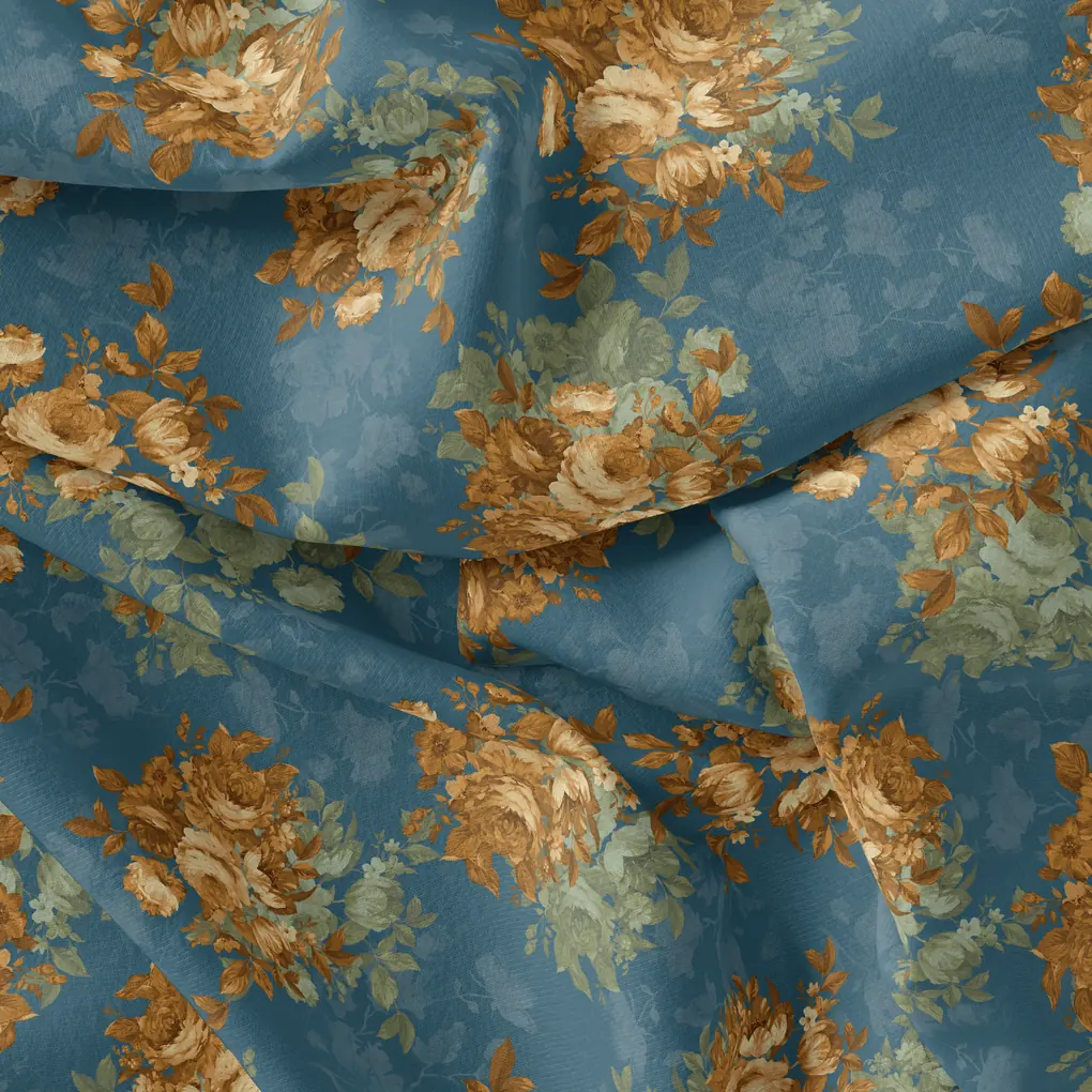 Vintage Bright Gray Background With Golden Rose Digital Printed Fabric - Weightless - Image 4