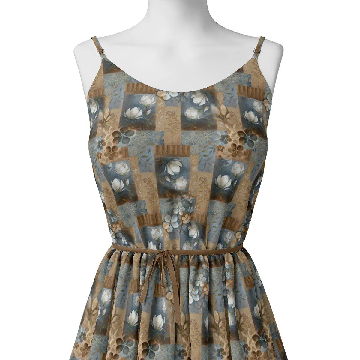 Vintage Bright White Flower With Cool Pattern Digital Printed Fabric - Pure Chinon - Image 2