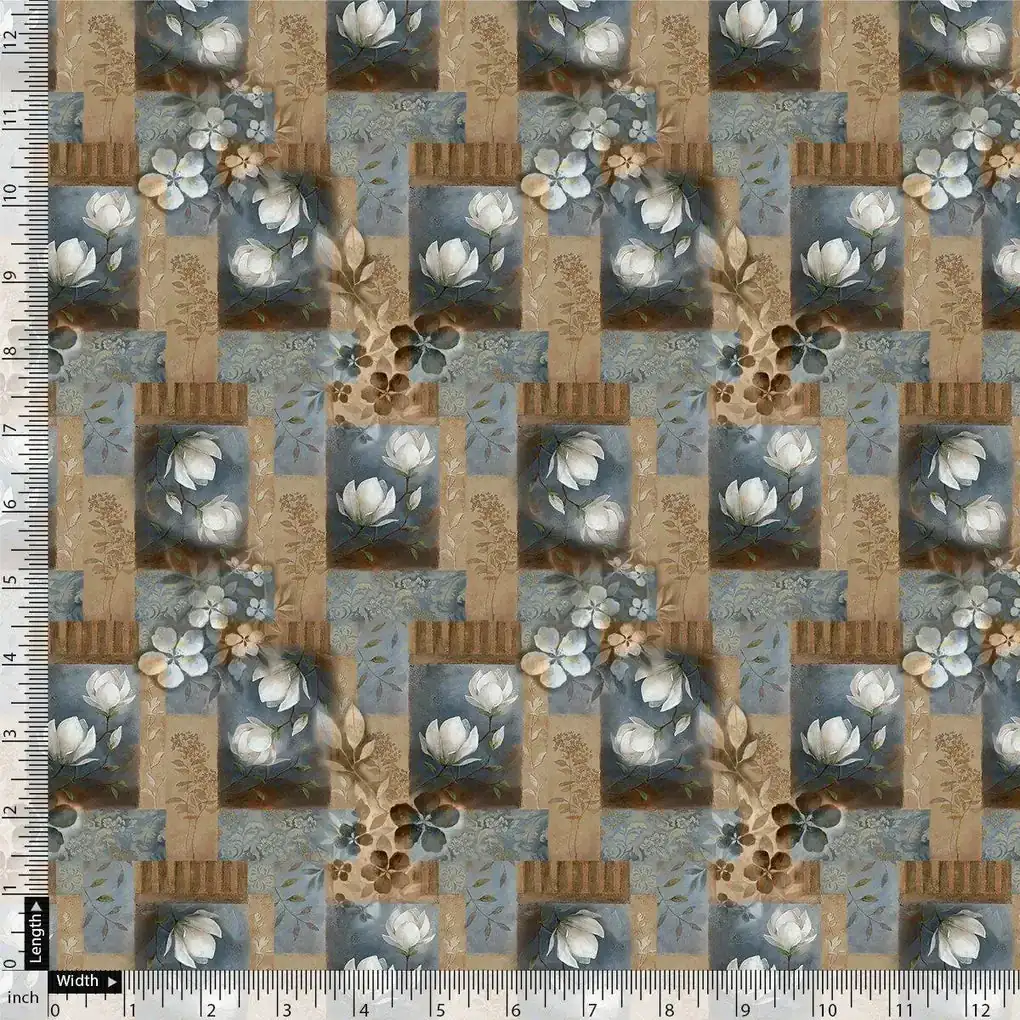Vintage Bright White Flower With Cool Pattern Digital Printed Fabric - Upada Silk - Image 4