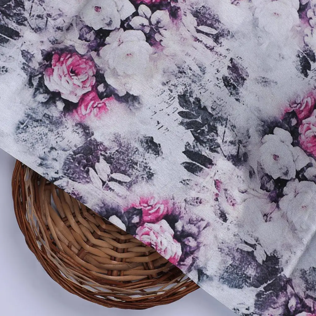 Vintage Floral Art Collection Digital Printed Fabric - Japan Satin - Image 2