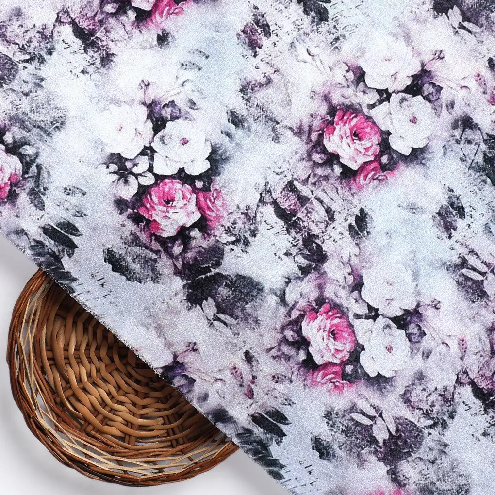 Vintage Floral Art Collection Digital Printed Fabric - Silk Crepe - Image 2