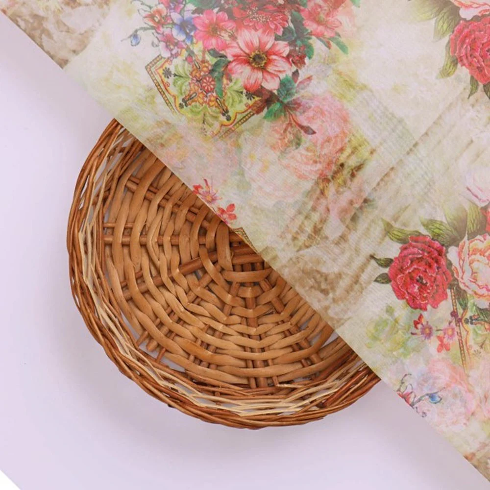 Vintage Floral Bouquet Print on Cream Organza Fabric - Image 3