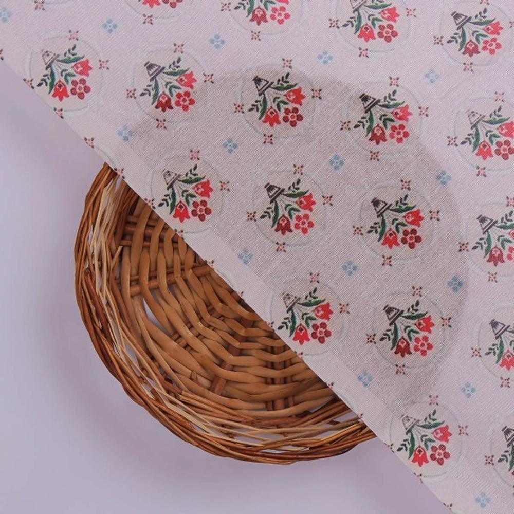 Vintage Floral Bouquet Print on Pink Tusser Silk Fabric - Image 2
