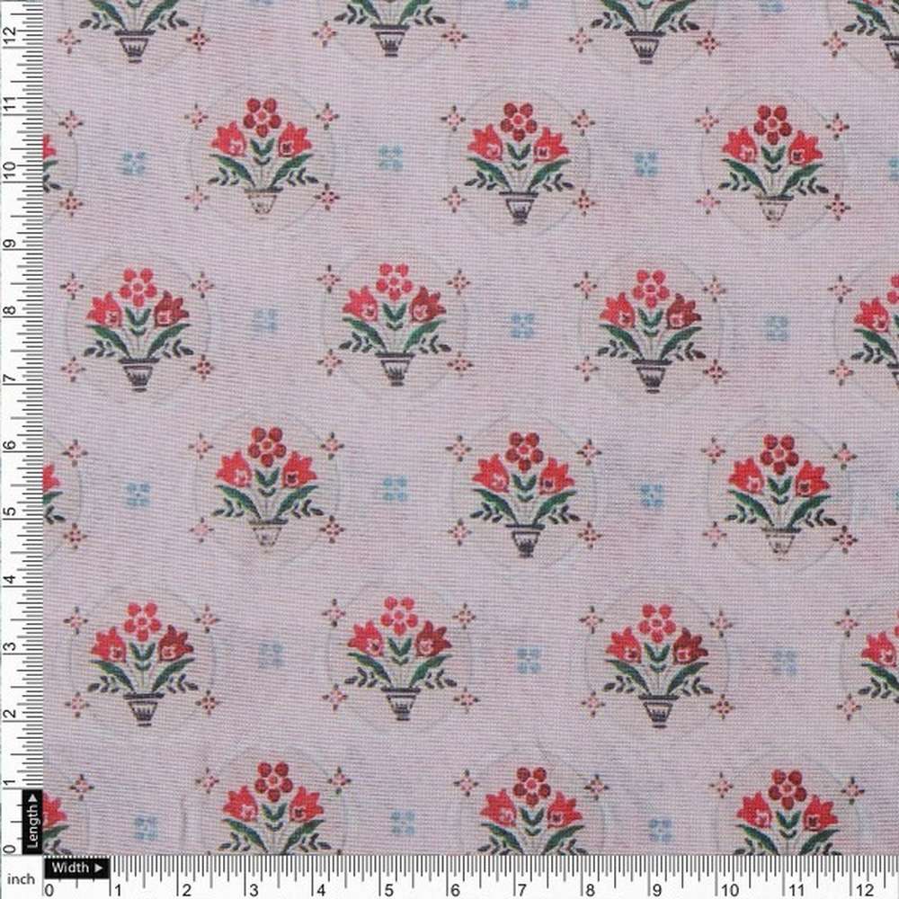 Vintage Floral Bouquet Print on Pink Tusser Silk Fabric - Image 4