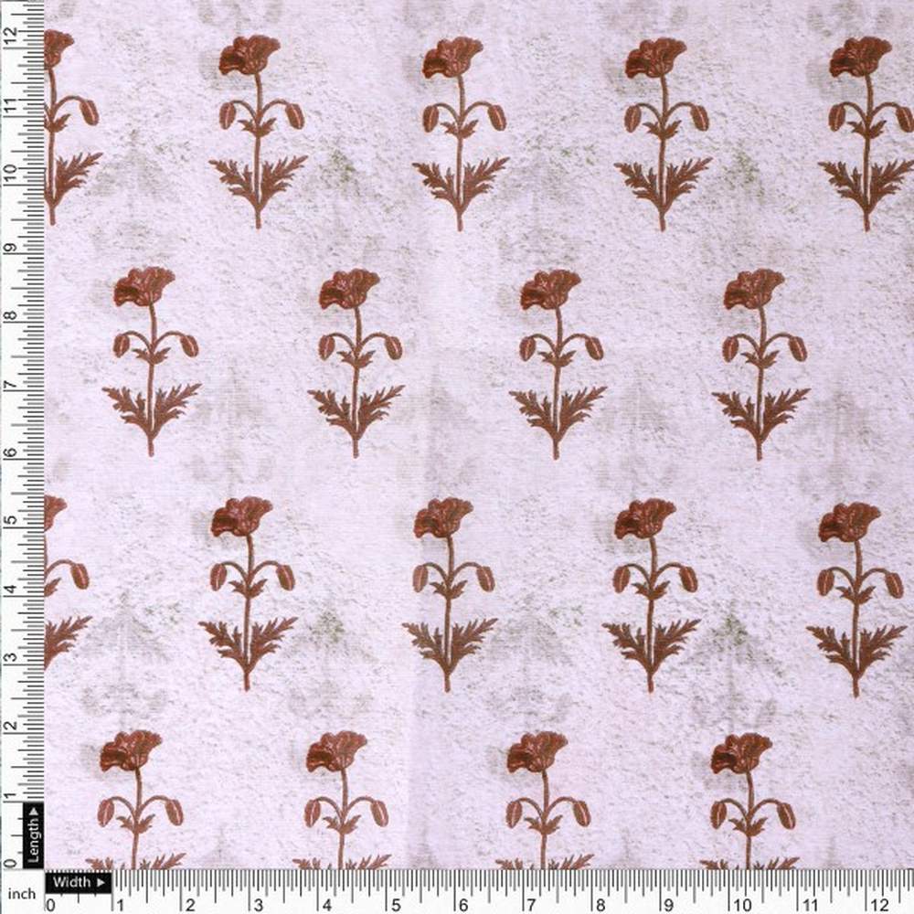 Vintage Floral Buti Chanderi Fabric in Off White & Brown - Image 4