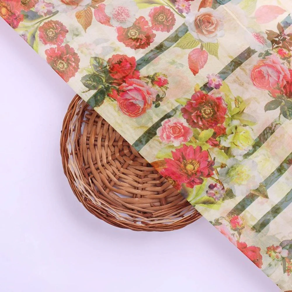 Vintage Floral & Stripe Printed Sheer Organza Fabric - Image 3