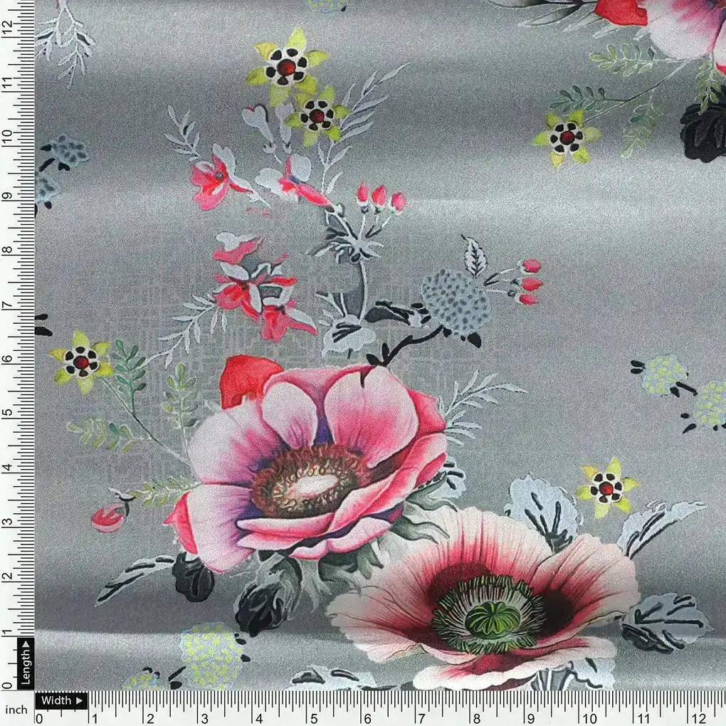 Vintage Flower Bunch Digital Printed Fabric - Japan Satin - Image 4