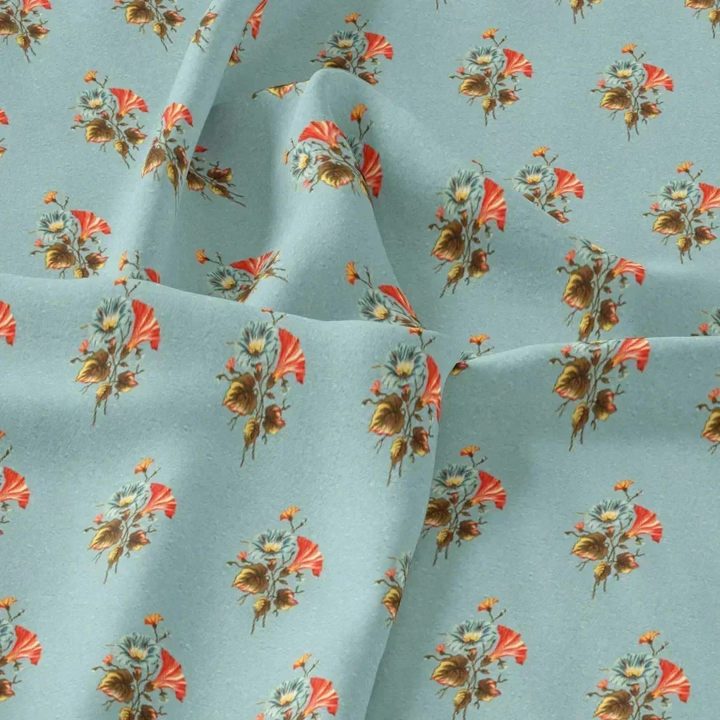 Vintage Flower Repeat Digital Printed Fabric - Pure Georgette - Image 3