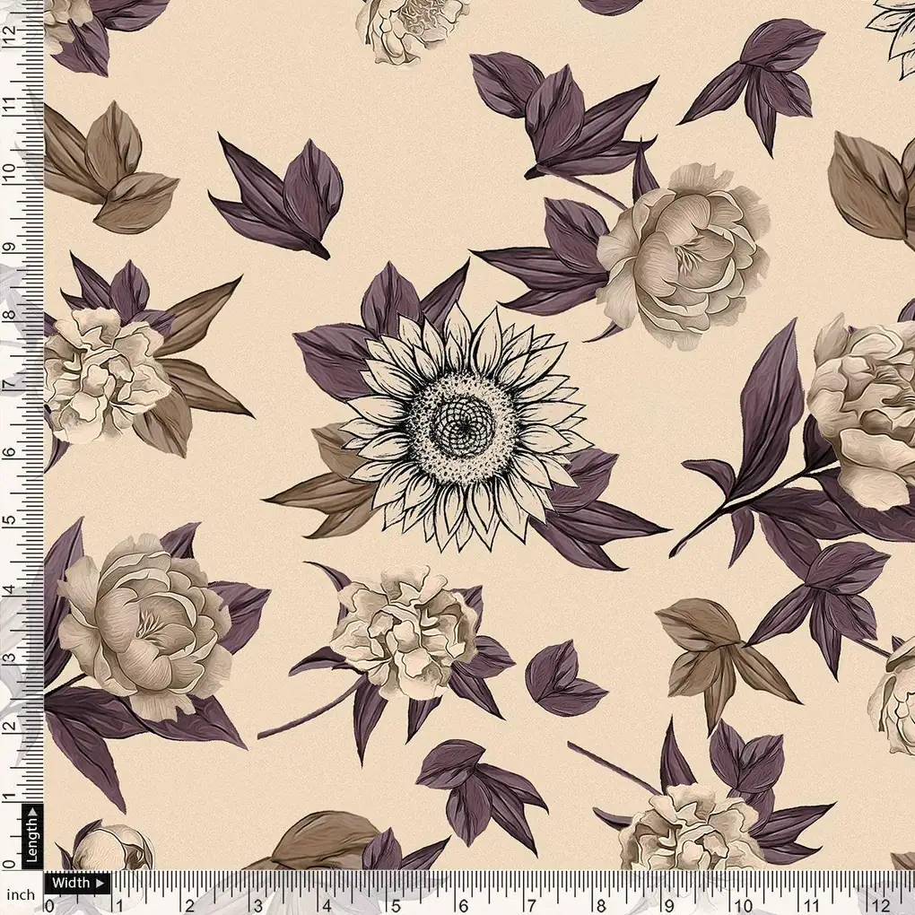 Vintage Look Flower Digital Printed Fabric - Image 4