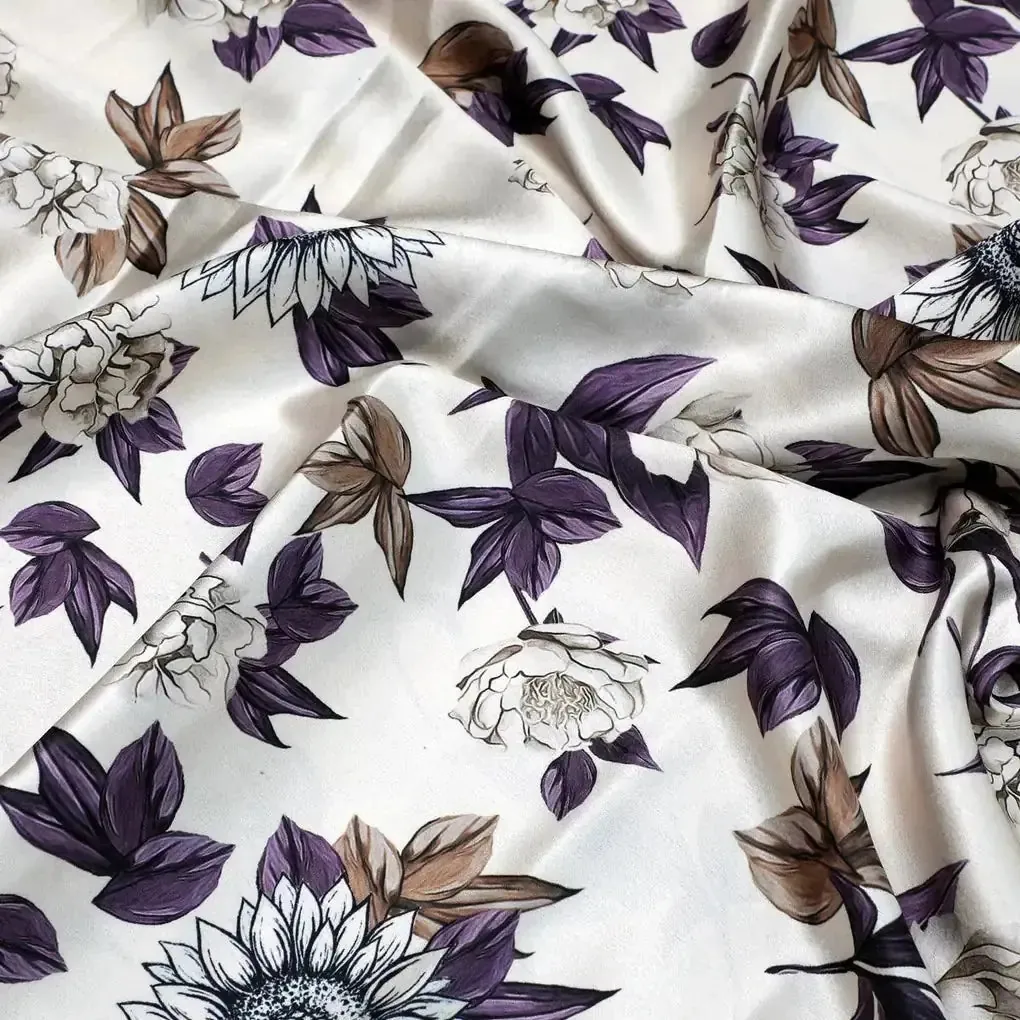 Vintage Look Flower Digital Printed Fabric - Japan Satin - Image 3