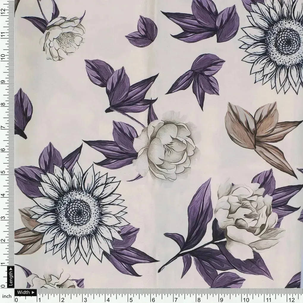 Vintage Look Flower Digital Printed Fabric - Japan Satin - Image 4