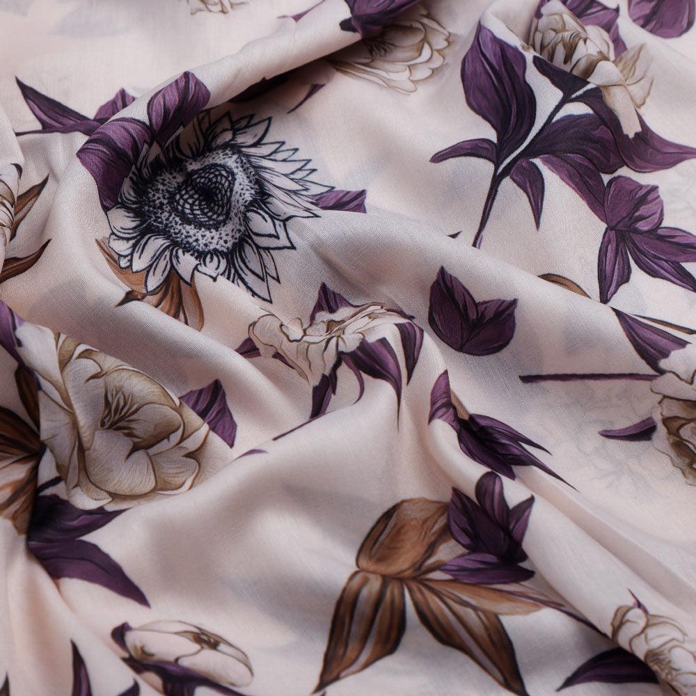 Vintage Look Flower Digital Printed Fabric - Kora Silk - Image 3