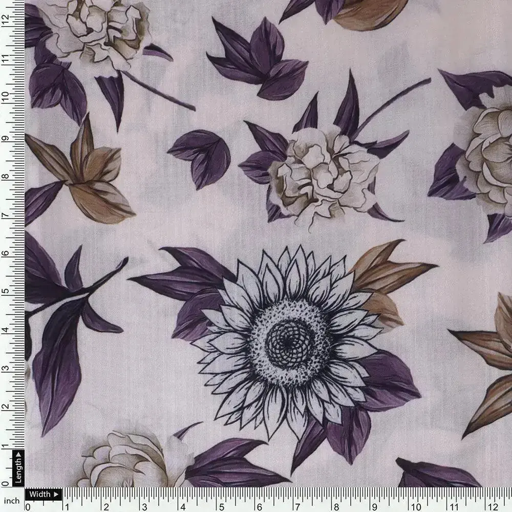 Vintage Look Flower Digital Printed Fabric - Kora Silk - Image 4