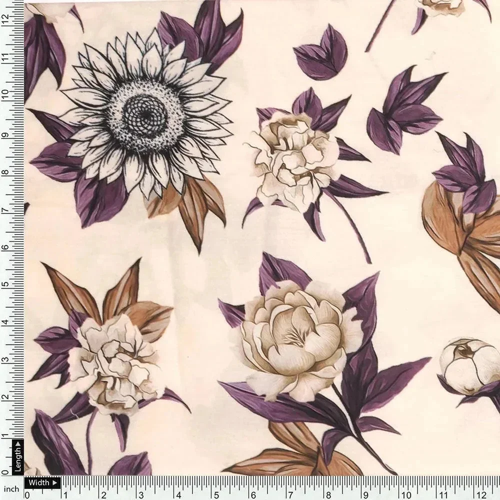 Vintage Look Flower Digital Printed Fabric - Muslin - Image 4