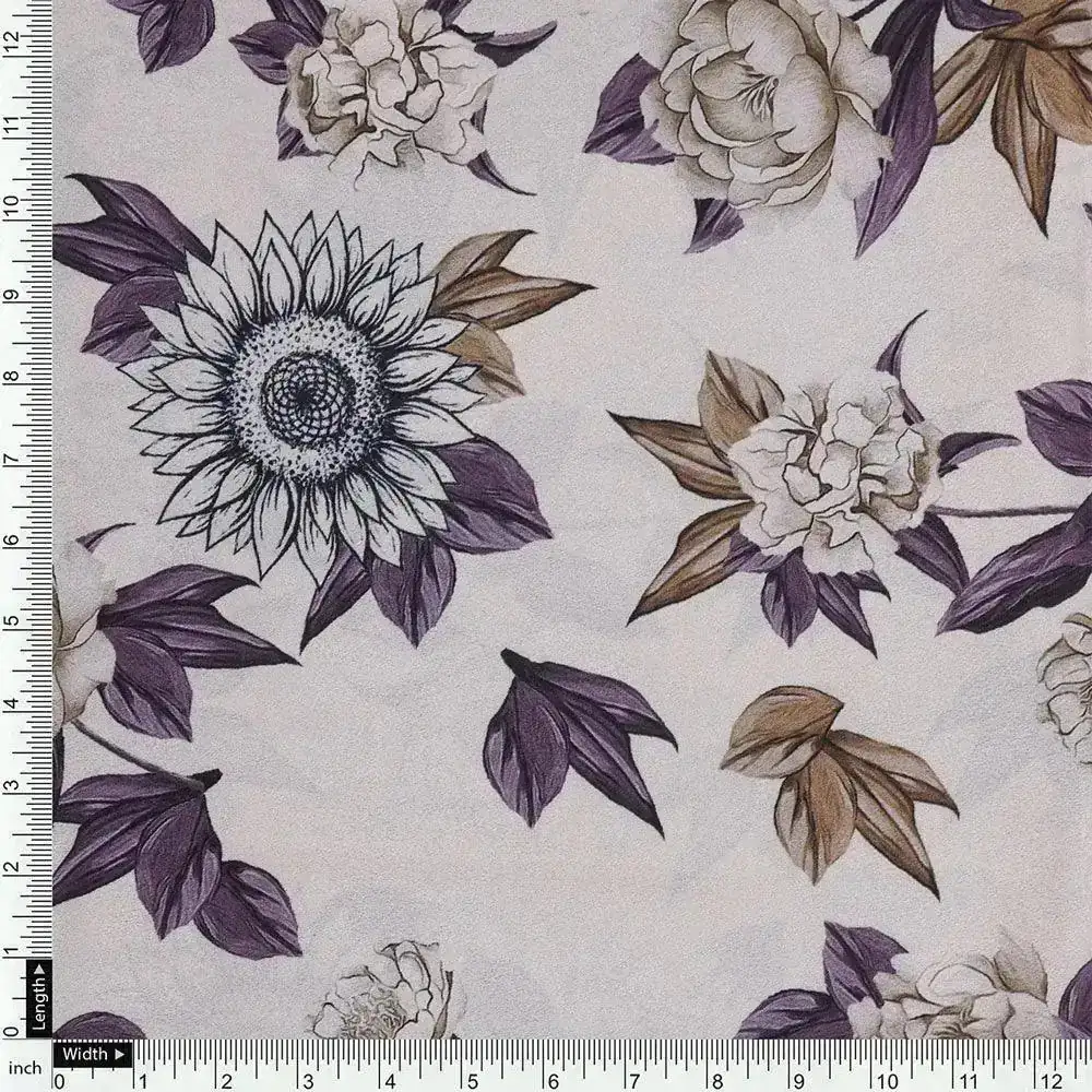 Vintage Look Flower Digital Printed Fabric - Crepe - Image 4