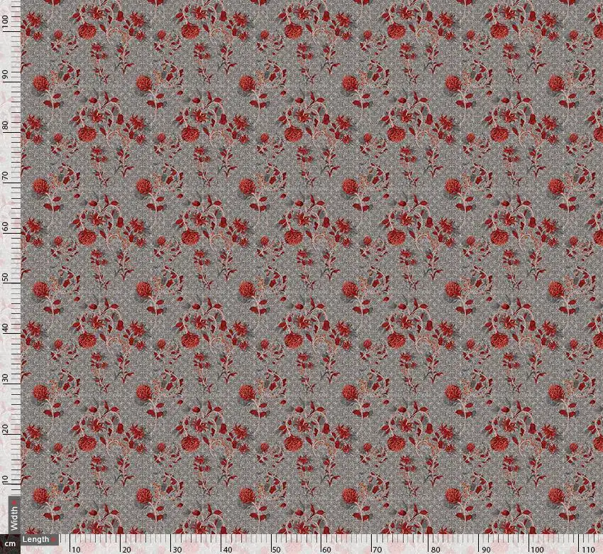 Vintage Look Red Flower Digtal Printed Fabric - Image 2