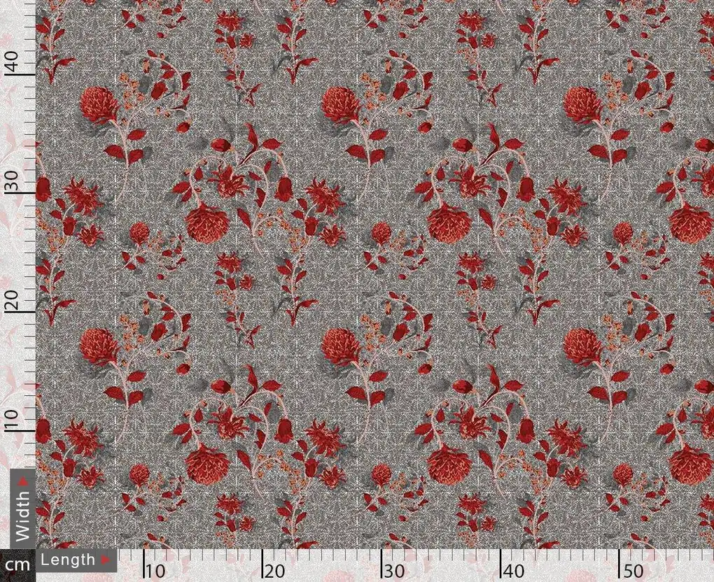 Vintage Look Red Flower Digtal Printed Fabric - Image 3