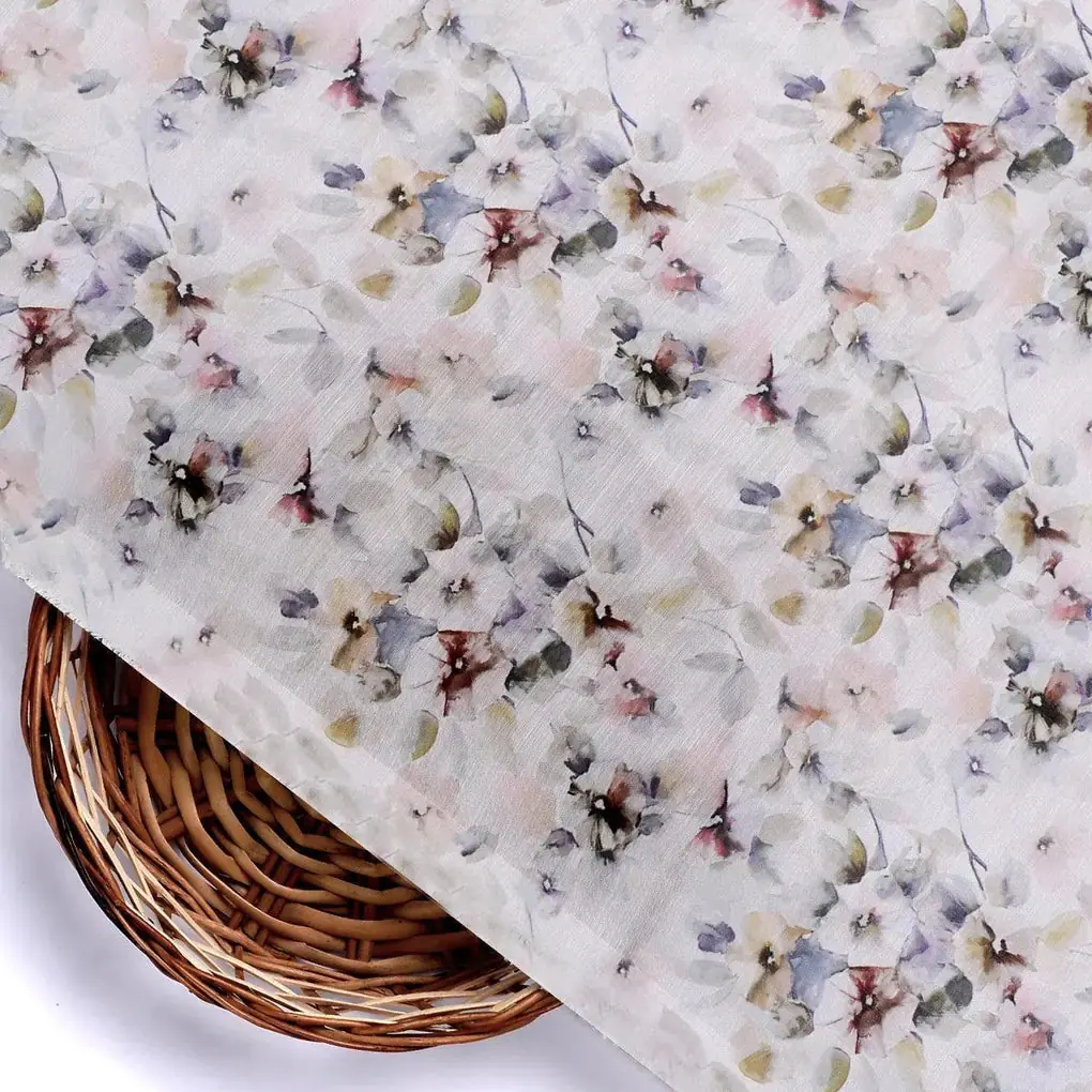 Vintage Pattern Of Chintz And Leaves Digital Printed Fabric - Kora Silk - Image 2