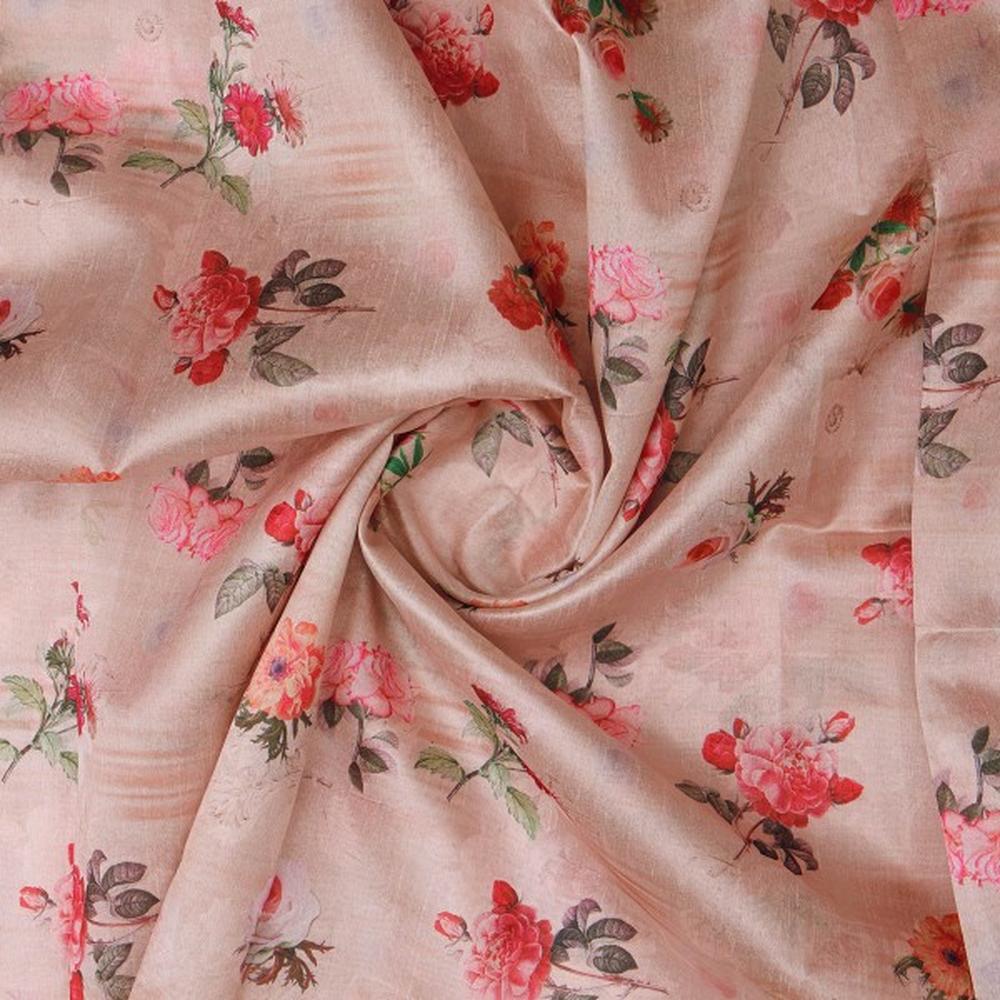 Vintage Rose Floral Print on Soft Tusser Silk Fabric - Image 2