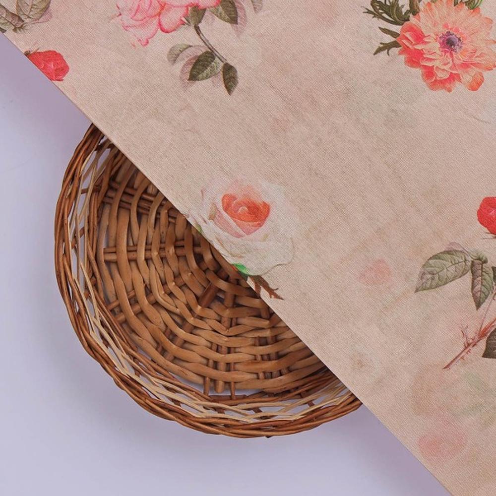 Vintage Rose Floral Print on Soft Tusser Silk Fabric - Image 3