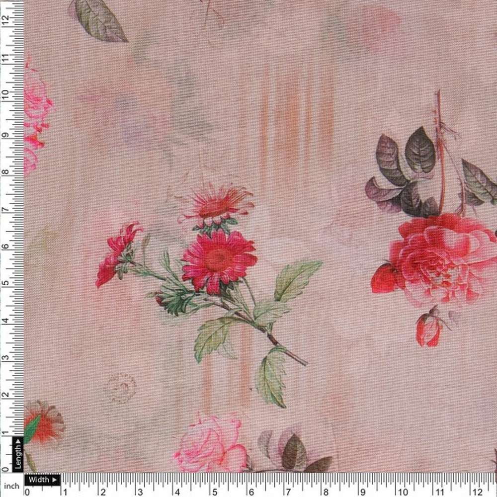 Vintage Rose Floral Print on Soft Tusser Silk Fabric - Image 4