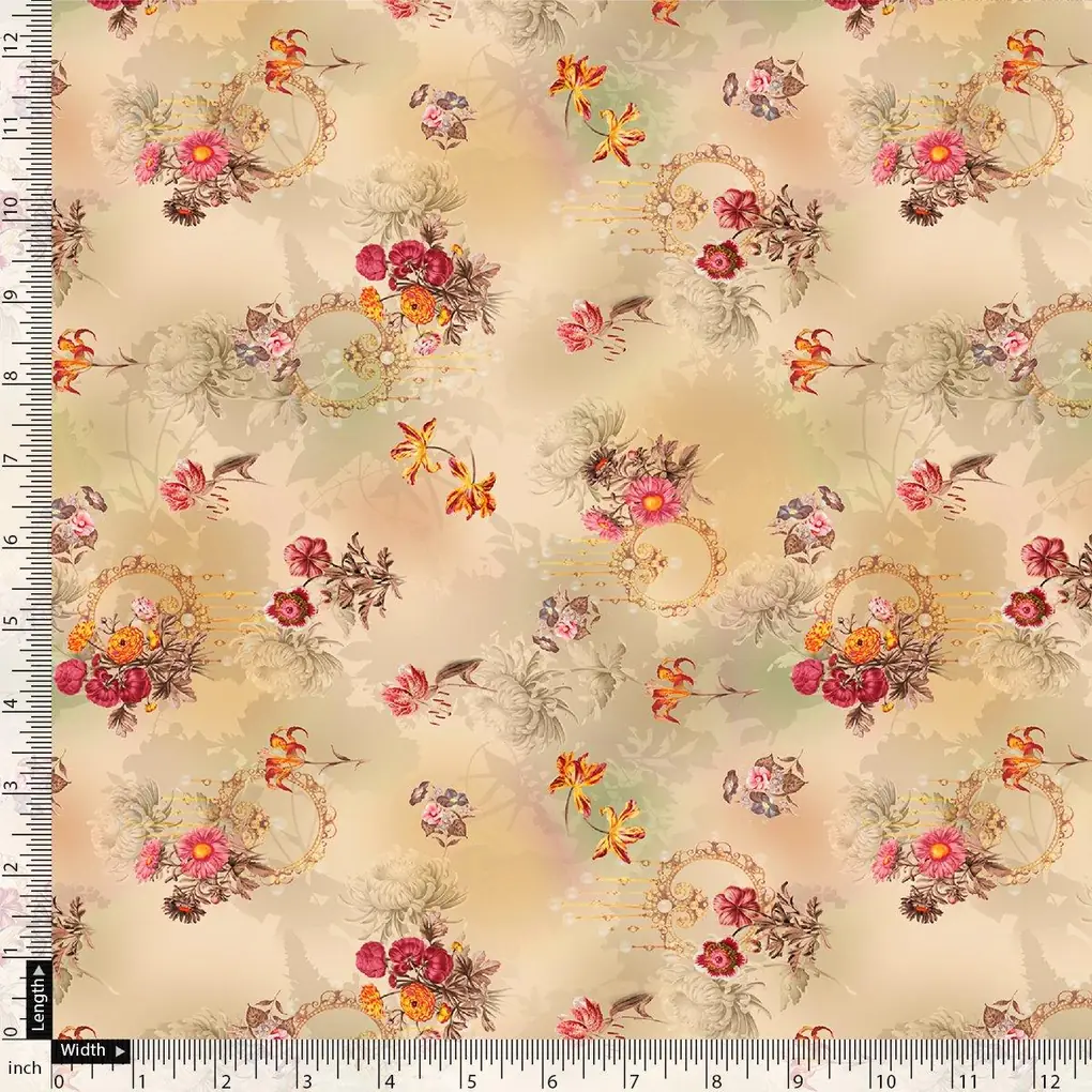 Vintage Seamles Spoted Floral Digital Printed Fabric - Silk Crepe - Image 4