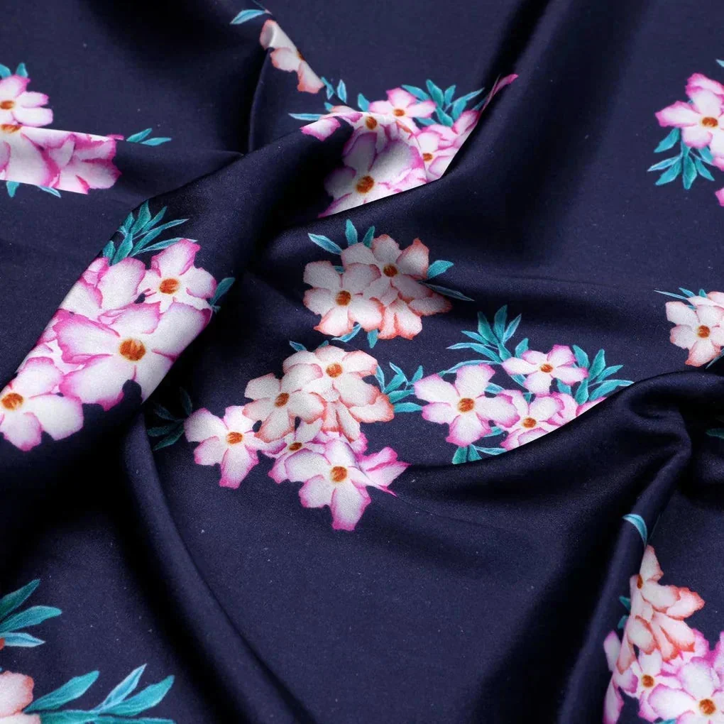 Violet Flower Bunch Digital Printed Fabric - Japan Satin - Image 3