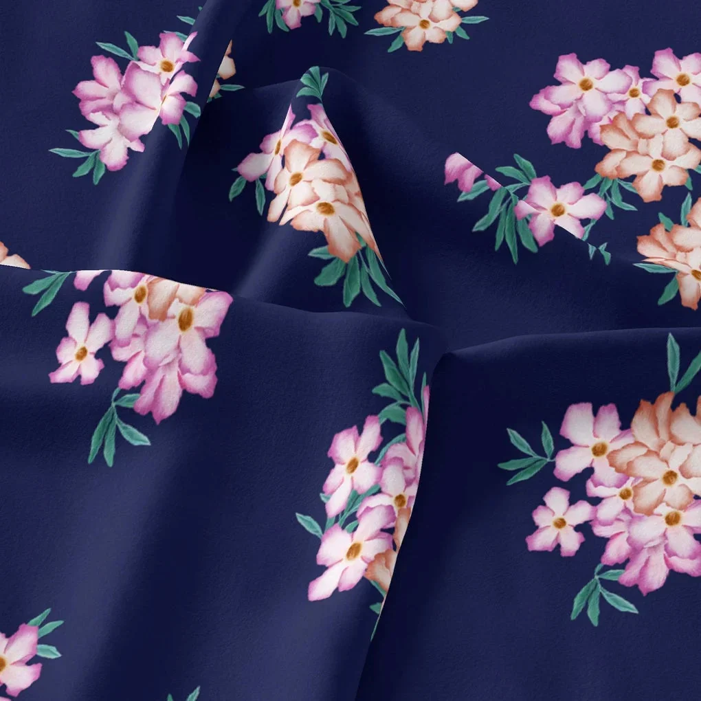 Violet Flower Bunch Digital Printed Fabric - Kora Silk - Image 3